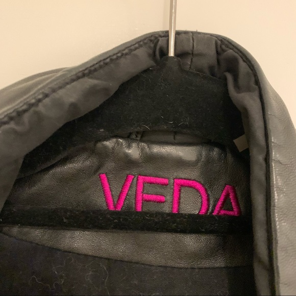 VEDA Black Leather Coat - Picture 2 of 4